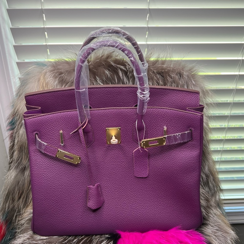 $SOLD$ Purple Genuine Leather Sloan Handbag 35cm with gold hardware. - Picture 6 of 9